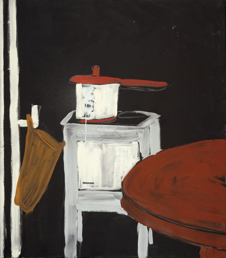 Küche, 1976 | Kreide, Leimfarbe, Spraylack/Leinwand | 155 × 135 cm | WVZ 019