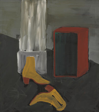 Bernd Zimmer | Stilleben mit Box, 1976 | Leimfarbe/Leinwand | 155 × 135 cm | WVZ 021