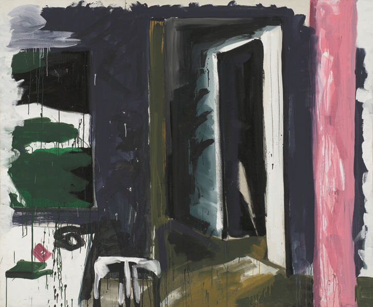 Bernd Zimmer | Interieur mit rosa Säule I, 1977 | Leimfarbe/Leinwand | 200 × 250 cm | WVZ 024