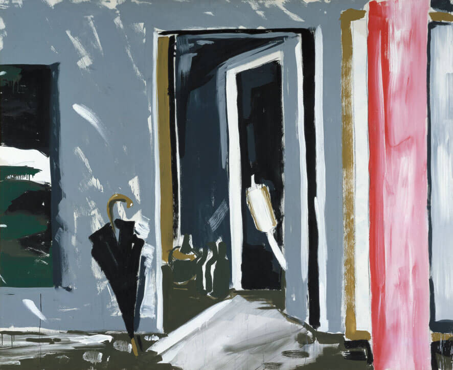 Bernd Zimmer | Interieur mit rosa Säule II, 1977 | Leimfarbe/Leinwand | 200 × 250 cm | WVZ 025