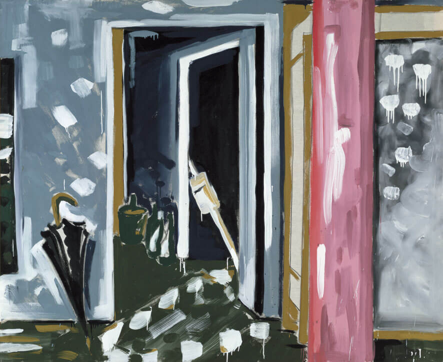 Bernd Zimmer | Interieur mit rosa Säule III, 1977 | Leimfarbe/Leinwand | 200 × 250 cm | WVZ 026