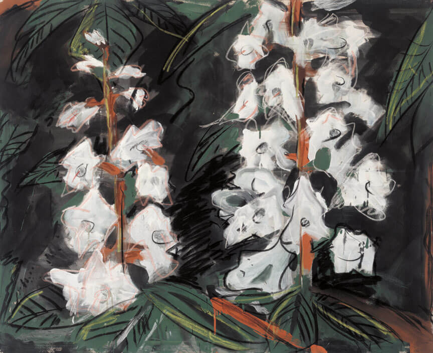 Bernd Zimmer | Kastanienblüten, 1978 | Leimfarbe/Leinwand | 130 × 160 cm | WVZ 051