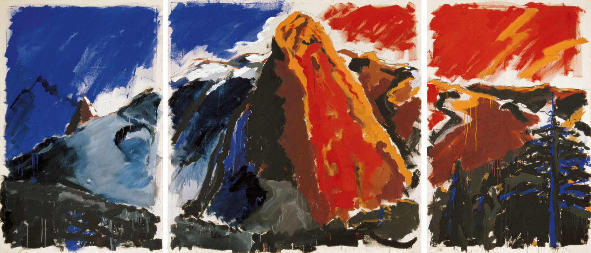 Kalter Berg – Warmer Berg, 1978 | Kohle, Leimfarbe/Leinwand | 200 × 460 cm, 3-teilig | WVZ 062