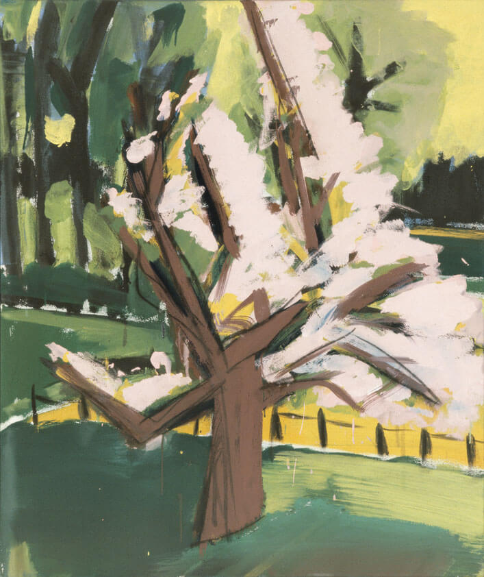 Kirschbaum, blühend, 1979 | Leimfarbe/Leinwand | 120 × 100 cm | WVZ 092