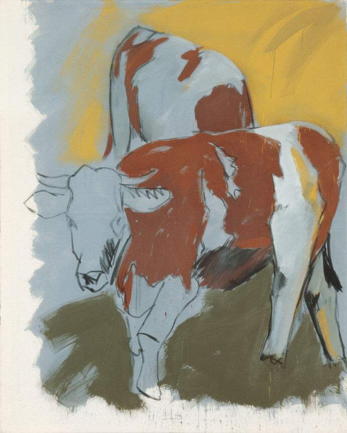 Kühe, 1980 | Leimfarbe, Kohle/Leinwand | 200 × 160 cm | WVZ 149