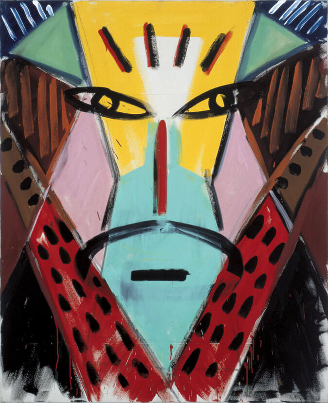Bernd Zimmer | Maske. (Topeng), 1981 | Mischtechnik/Leinwand | 160 × 130 cm | WVZ 222
