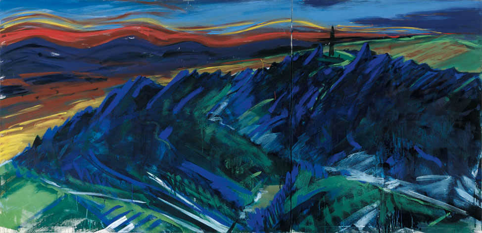Schönberg (Scheinender Berg), 1981 | Dispersion, Leimfarbe/Leinwand | 160 × 330 cm, 2-teilig | WVZ 234