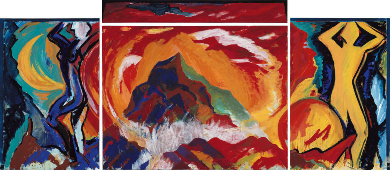 Bernd Zimmer | Lärm von Schöpfung, 1982 | Dispersion, Öl/Leinwand | 250 × 510 cm, 4-teilig | WVZ 283