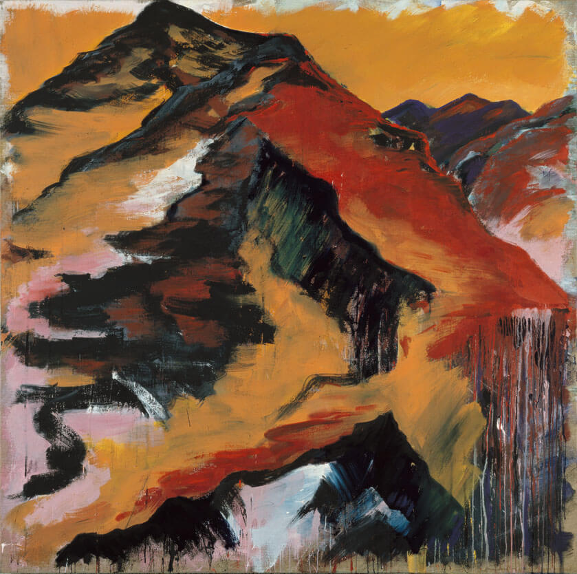 Bernd Zimmer | Bergbild – Orange, 1982 | Dispersion, Lack/Leinwand | 200 × 200 cm | WVZ 287