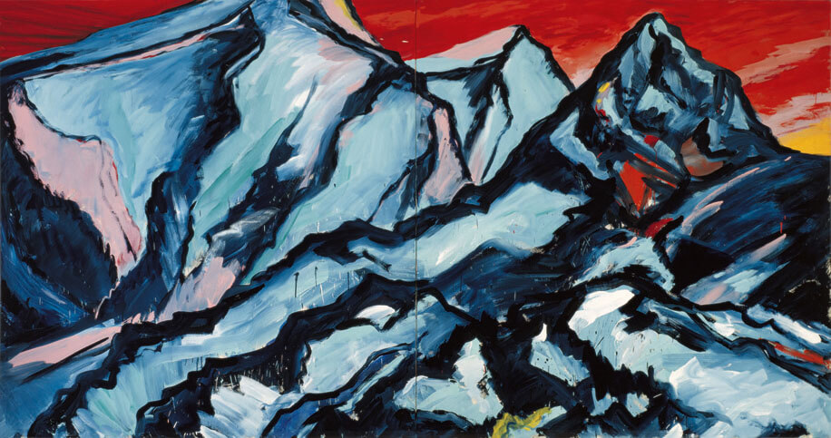 Winterlicher Sonnenuntergang, 1982 | Leimfarbe/Leinwand | 210 × 400 cm, 2-teilig | WVZ 292