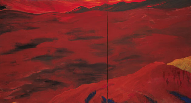 Bernd Zimmer | Vor Rom. Herbst, 1982 | Dispersion, Leimfarbe/Leinwand | 200 × 370 cm, 2-teilig | WVZ 324