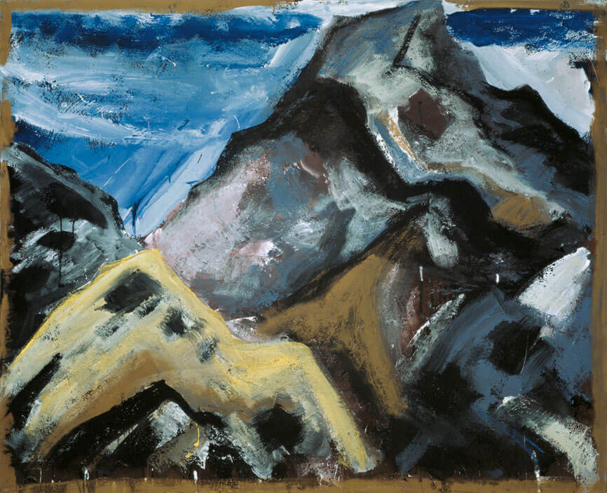 o.T. (Berge), 1983 | Erde, Kunstharz/Leinwand | 130 × 160 cm | WVZ 387
