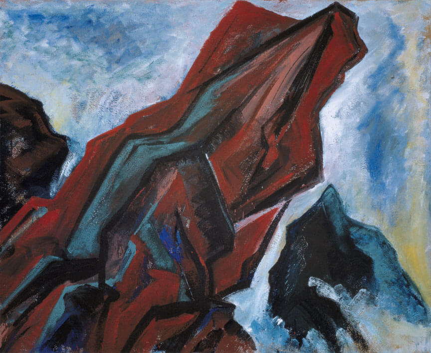 Roter Übergang, 1983 | Dispersion, Gips, Öl | 130 × 160 cm | WVZ 394