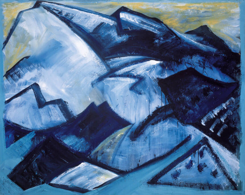 Bernd Zimmer | o.T. (Berge), 1983 | Acryl, Öl, Sand/Leinwand | 160 × 200 cm | WVZ 402