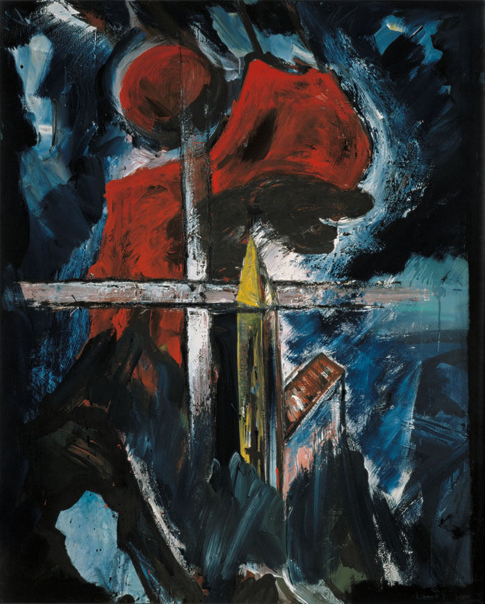 Bernd Zimmer | Auferstehung. Entstehung der Kirche, 1984 | Acryl, Öl/Leinwand | 160 × 130 cm | WVZ 430