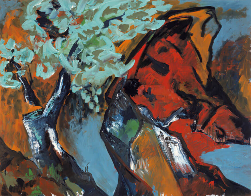 Bernd Zimmer | Olivenbaum. Fels, 1984 | Dispersion, Öl/Leinwand | 175 × 225 cm | WVZ 458