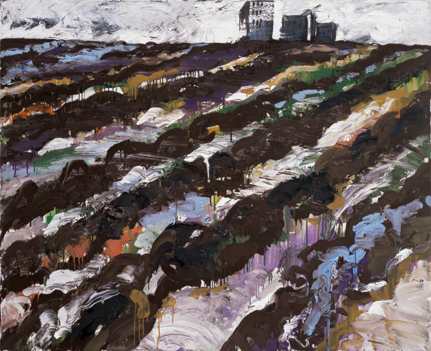 Fabrik am Ende des Ackers, 1984 | Dispersion, Öl/Leinwand | 130 × 160 cm | WVZ 478