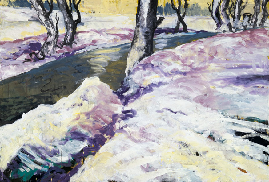 Bachlauf. Schnee, 1984/85 | Dispersion, Öl/Leinwand | 205 × 300 cm | WVZ 482