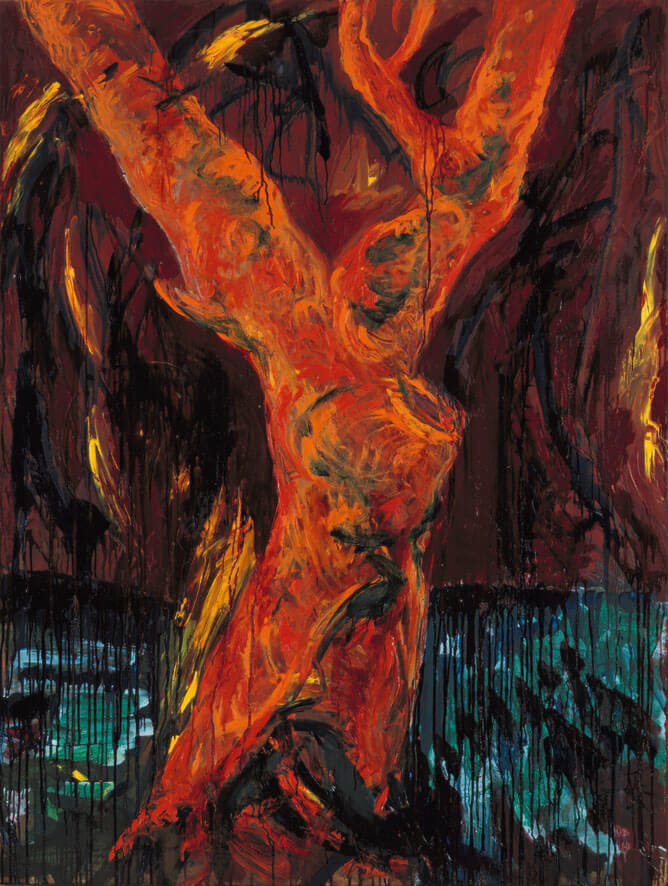 Baum. Rot, 1985 | Öl auf Hartfaser | 195 × 145 cm | WVZ 550