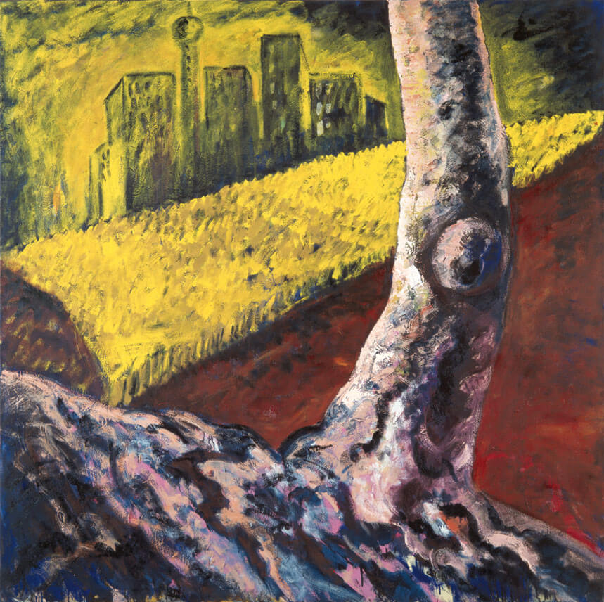 Bernd Zimmer | Stadt. Baum, 1985 | Öl/Leinwand | 200 × 200 cm | WVZ 555