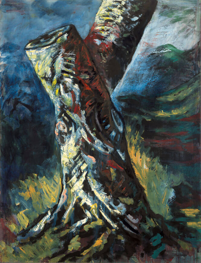 Stamm im Moor, 1986 | Acryl, Öl/Leinwand | 210 × 160 cm | WVZ 583
