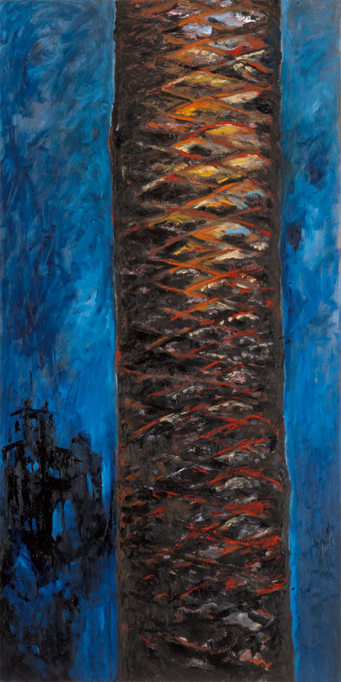 Bernd Zimmer | Stamm. Palme, 1987 | Öl auf Holz | 220 × 110 cm | WVZ 625