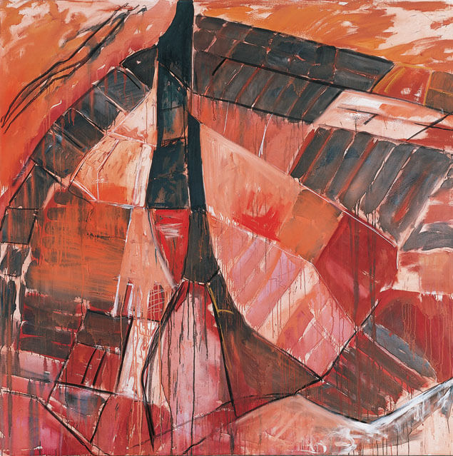 Bernd Zimmer | Nr. 15 a (Landwirtschaftsindustrie I), 1987 | Dispersion, Kohle/Leinwand | 230 × 230 cm | WVZ 693