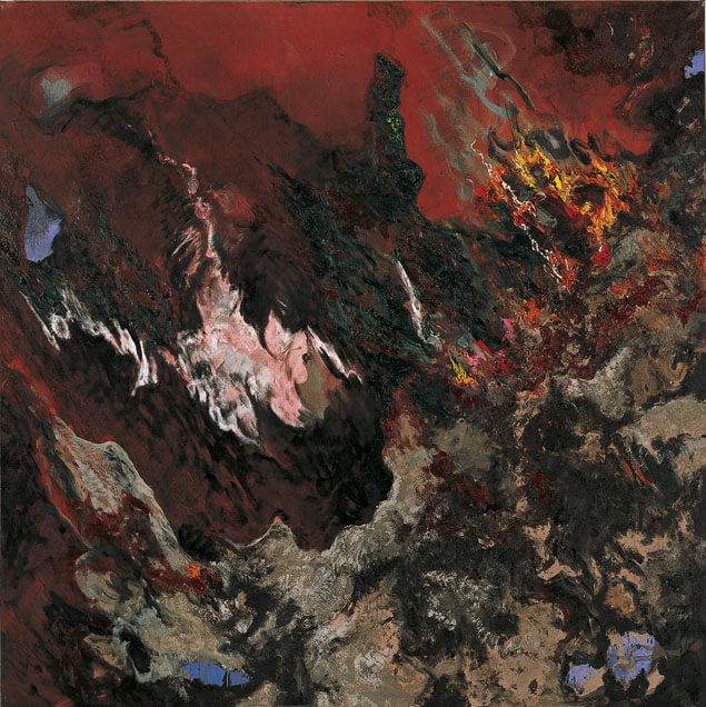 Bernd Zimmer | Nr. 40 (Feuer im Tal), 1988 | Asche, Dispersion, Öl/Leinwand | 230 × 230 cm | WVZ 712