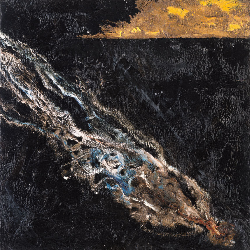 Nr. 61 a (R./La natura morta), 1988 | Teer, Öl auf Holz | 120 × 120 cm | WVZ 730