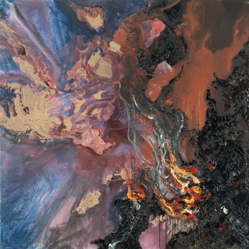 Bernd Zimmer | Nr. 91 (Feuer/Lagune), 1989 | Acryl, Asche, Öl/Leinwand | 230 × 230 cm | WVZ 761