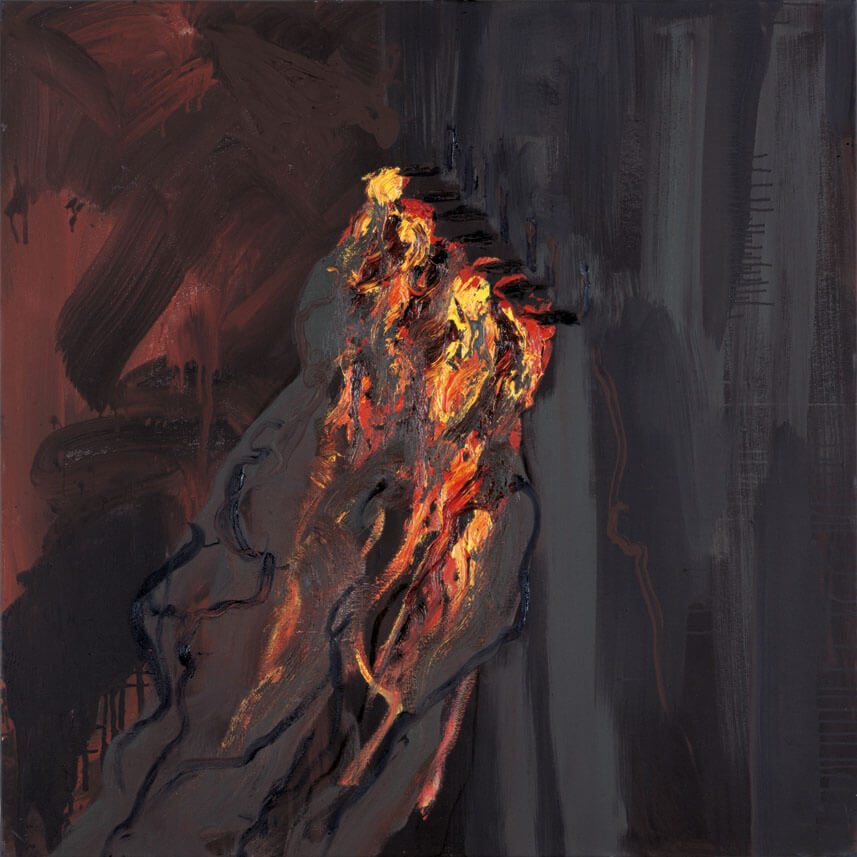 Bernd Zimmer | Nr. 138 (Feuer. Brennendes Ölfeld 1), 1990 | Dispersion, Öl/Leinwand | 120 × 120 cm | WVZ 808