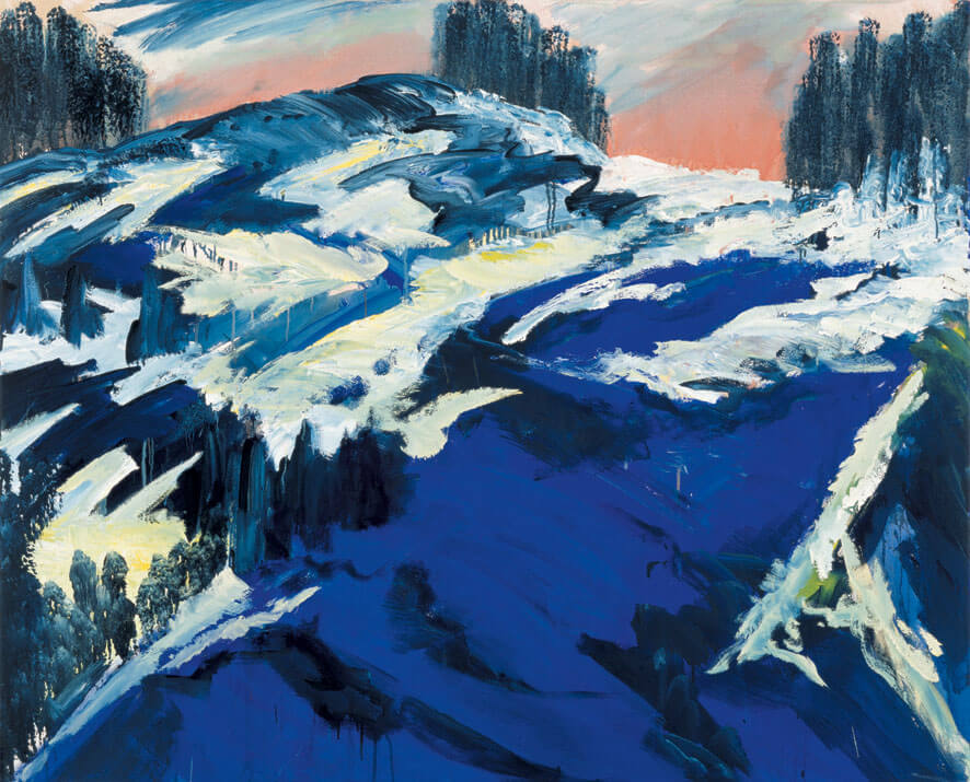 Polling – Nach Westen. Schnee, 1989 | Acryl/Leinwand | 130 × 160 cm | WVZ 820