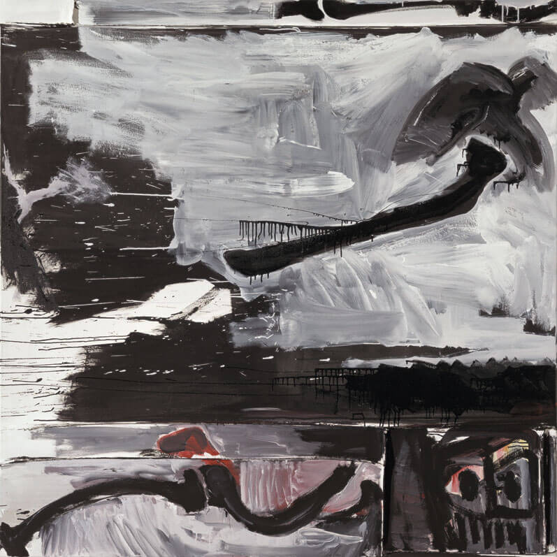 Bernd Zimmer | 1991, Im Flug (Knochen), 1991 | Acryl, Lack/Leinwand | 180 × 180 cm | WVZ 984