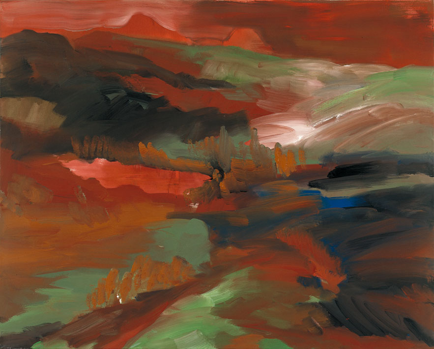 Bernd Zimmer | Moränenlandschaft (rot), 1992 | Acryl/Leinwand | 160 × 200 cm | WVZ 1033