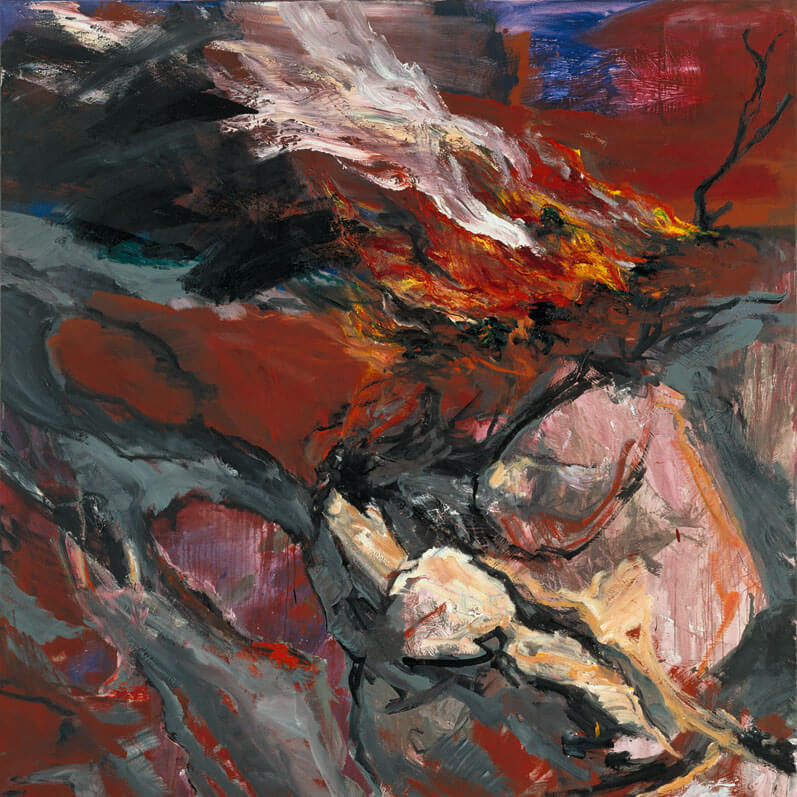 Bernd Zimmer | Feuer (Lava. Innen – Außen), 1992 | Acryl, Öl/Leinwand | 230 × 230 cm | WVZ 1036