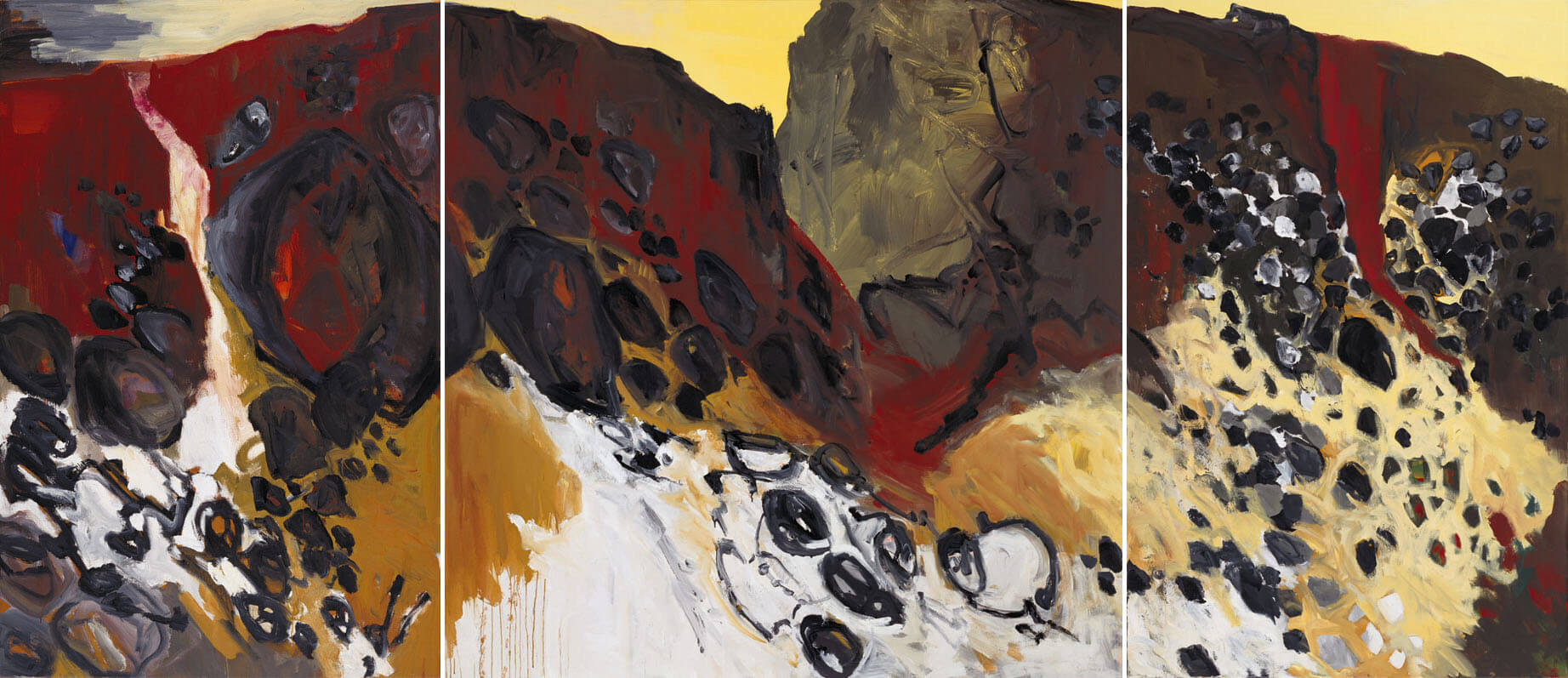 Bernd Zimmer | Untergrund. Moräne, 1994 | Acryl/Leinwand | 200 × 460 cm, 3-teilig | WVZ 1155