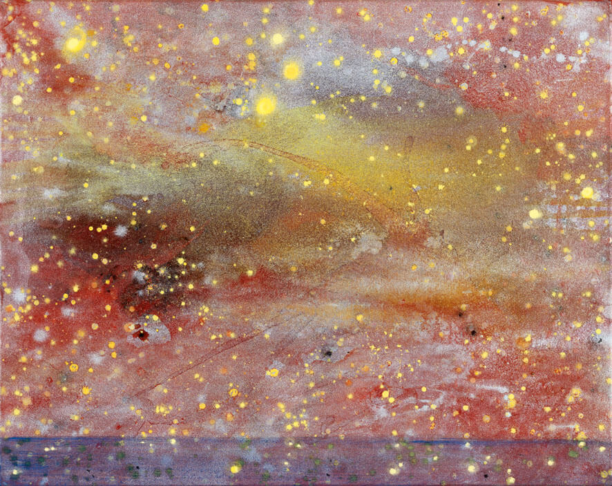 Bernd Zimmer | Silberdunst. Spiegel über Cosmos (9), 2002/06 | Acryl, Metall, Öl, Pastell/Leinwand | 83 × 105 cm | WVZ 1965