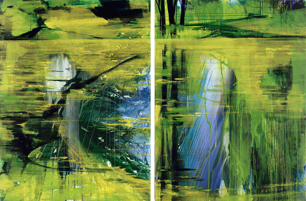 Bernd Zimmer | Grüne Luft – Flüchtige Natur, 2008 | Acryl/Leinwand | 200 × 300 cm, 2-teilig | WVZ 2069