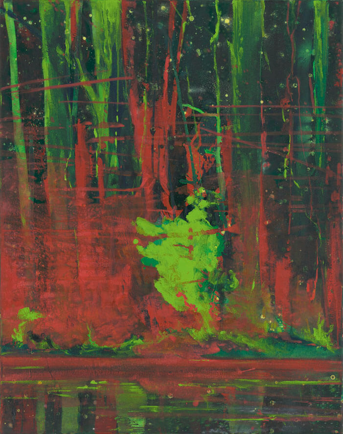 Grüner Busch vor Cosmos 8, 2002/10/17 | Acryl, Öl/Leinwand | 105 × 84 cm | WVZ 2180