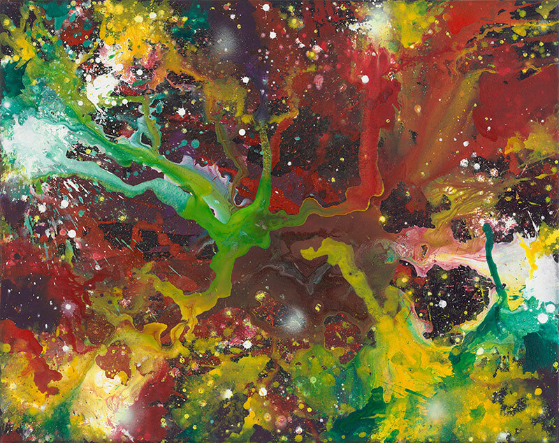 Bernd Zimmer | Das geheime Leben der Sterne über Cosmos 14 , 2002/18 | Acryl/Öl/Leinwand | 84 x 105 cm | WVZ 2665