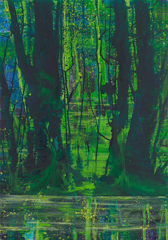 Bernd Zimmer | Reflexion über erleuchtete Bäume, 2008/19 | Acryl/Leinwand | 200 x 140 cm | WVZ 2756