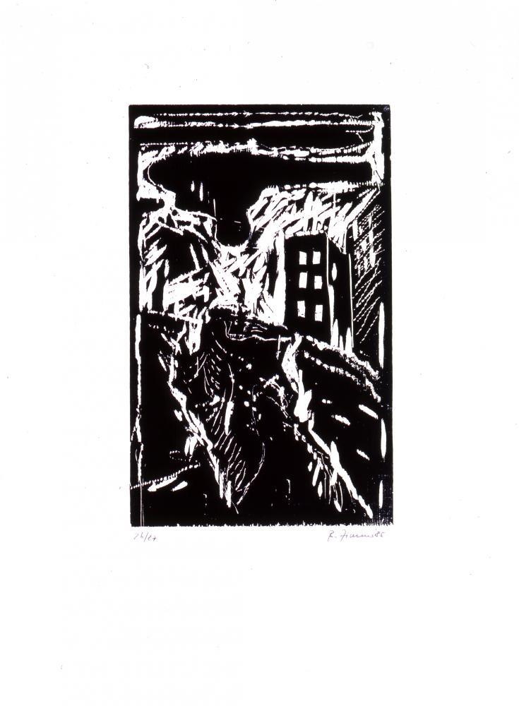 Bernd Zimmer | Fabrik (Blatt 2 der Folge „LICHTSPLITTER“), 1985 | 64,5 x 48,0 cm | 27 Exemplare | WVZ 002