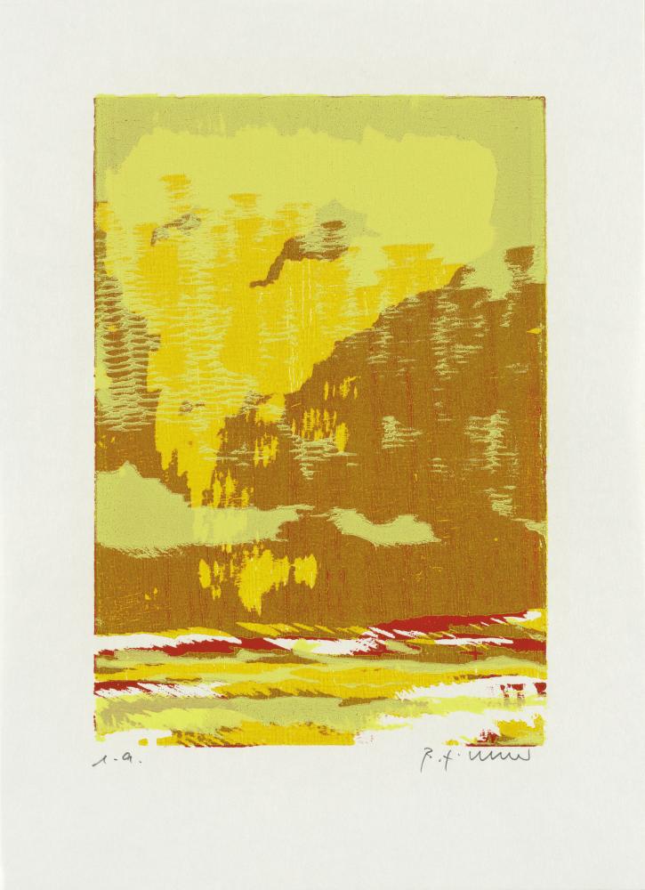 Wüste. Verhangen (Blatt 7 der Folge „HIMMEL TAL TIKI WÜSTE“), 2001 | Farbholzschnitt | 36,5 x 26,5 cm | WVZ 247