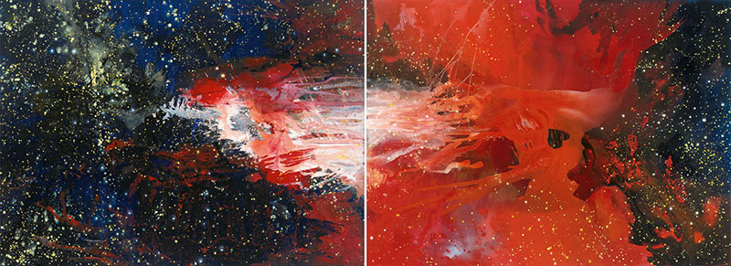 Galaxie. Starburst. Z-68, 2000/01 | Acryl, Öl, Pastell/Leinwand | 190 × 520 cm, 2-teilig | WVZ 1700