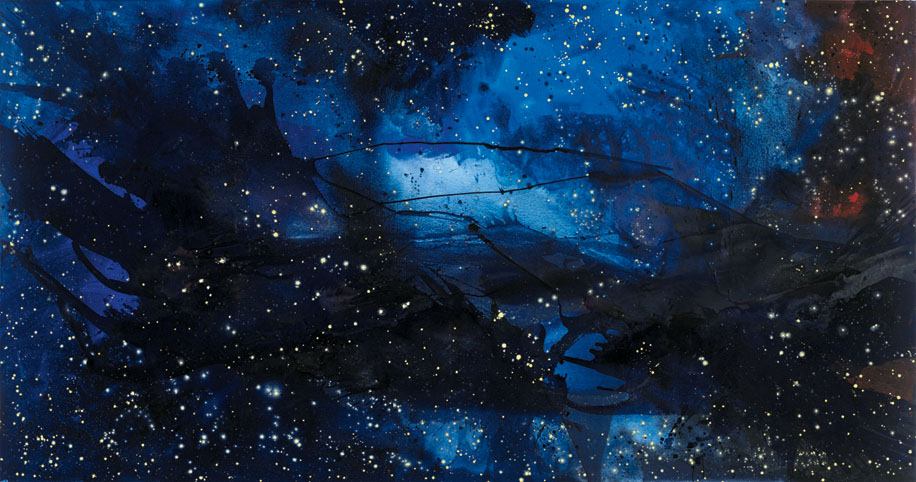 Schleier. Cosmos. Z-95-A, 2002 | Acryl, Öl, Pastell/Leinwand | 190 × 360 cm | WVZ 1733