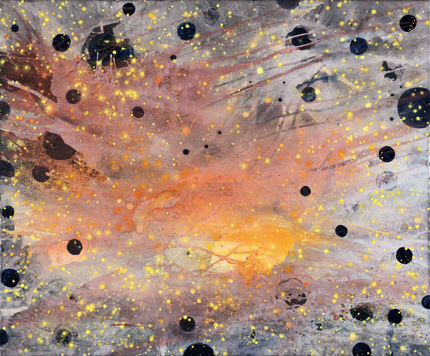 Planeten I, 2002/05 | Acryl, Metall, Öl, Pastell/Leinwand | 120 × 145 cm | WVZ 1796