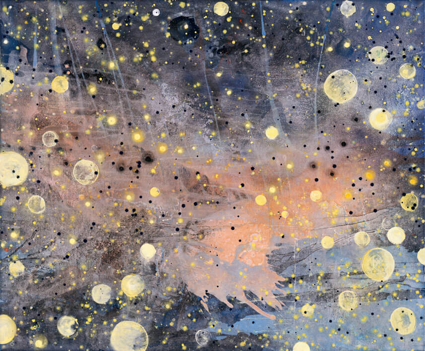 Planeten II, 2002/05 | Acryl, Metall, Öl, Pastell/Leinwand | 120 × 145 cm | WVZ 1797