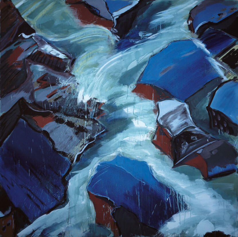 Wasserlauf, 1980/81 | Dispersion, Kreide, Leimfarbe/Leinwand | 200 × 200 cm | WVZ 186